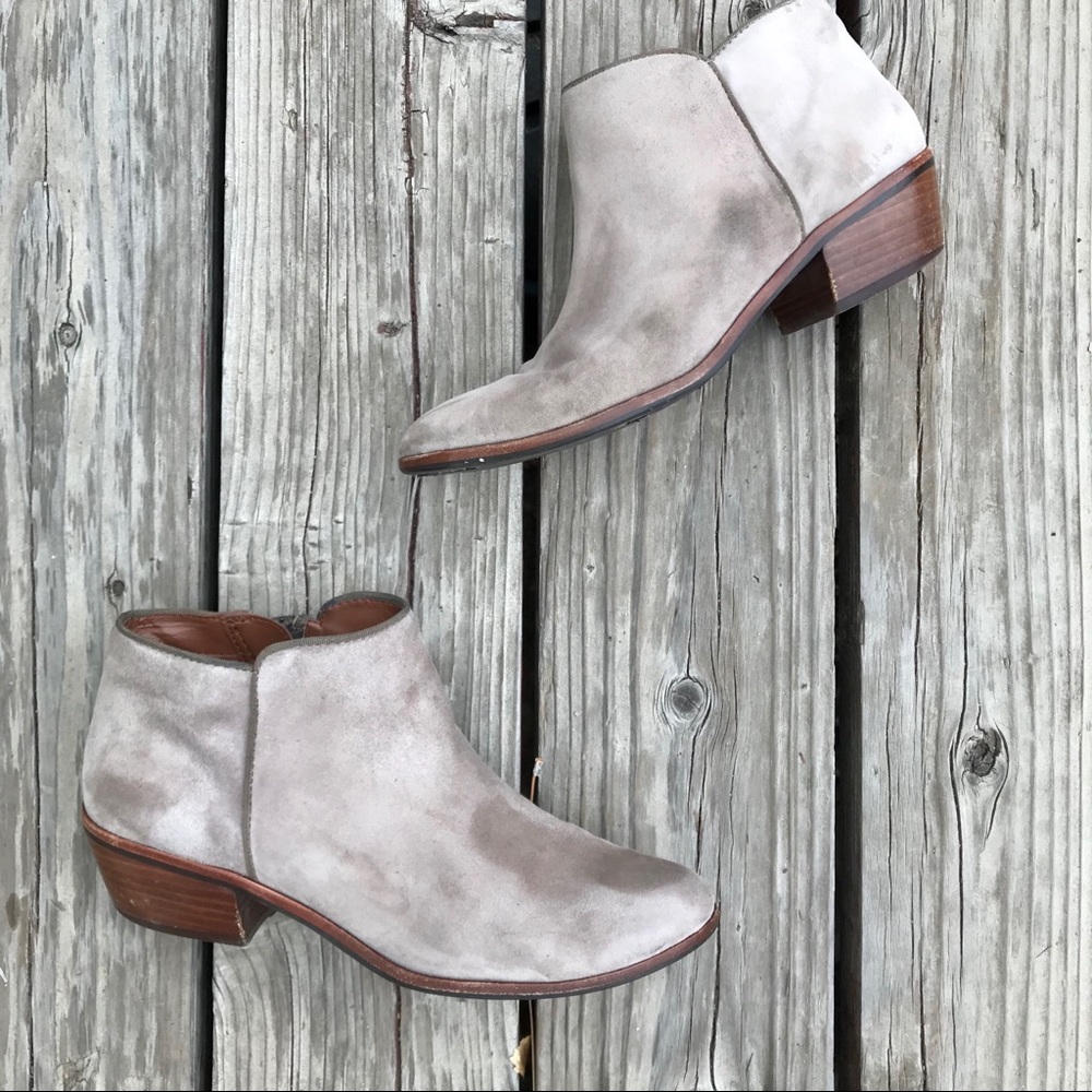 Sam Edelman Distressed Tan Suede Petty Ankle Booties Size 8.5 Stacked